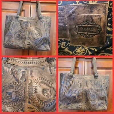 Cartera LL Leaders en Cuero Para Desplazada Floral Cuero Tooled Puntada Marrón Foto 1 de 4