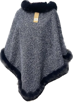 Xale poncho feminino quente aconchegante gola de pele sintética - Imagem 1 de 4