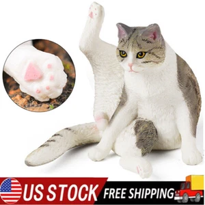 Gray Cat Action Statue Animal Figurine Model Home Ornament Decor Gift Xmas US - Picture 1 of 9