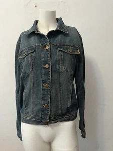 Vintage Moschino rustic side button sleeve cotton stretch denim Jacket, Size 12, - Picture 1 of 11