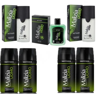 Malizia Uomo Vetyver Set 4 Deo + 2 Edt Parfüm + 1 After Shave Tonic Lotion - Bild 1 von 4