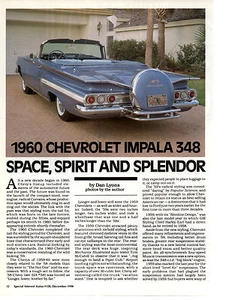 1960 CHEVROLET IMPALA 348 ~ NICE 6-PAGE ARTICLE / AD - Imagen 1 de 1