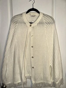 Vintage Crochet Poncho Shawl Cape Crème Womens One Size Fringe English Village - Picture 1 of 7