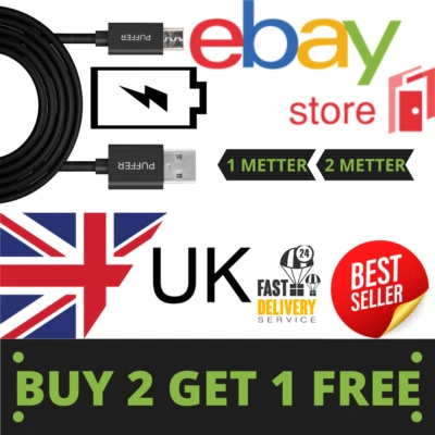 Long A Male to MICRO B USB 2.0 Charger Cable Lead XBOX ONE PS4 Controller 1M 2m - Image 1 of 4