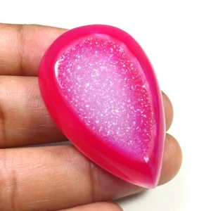 Natural Geode Onyx Window Pear Gemstone 43x28mm Pink Agate Cabochon DIY OND-1374 - Picture 1 of 6
