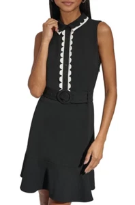 Mini vestido Karl Lagerfeld Paris para mujer con ribete de vieira con cinturón línea A, tallas 2 y 8 nuevo con etiquetas - Imagen 1 de 5