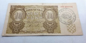 10 Kuna 1941. Kroatische Banknoten NDH Ustasa Zweiter Weltkrieg Deutschland Italien, Militärmarke - Bild 1 von 2