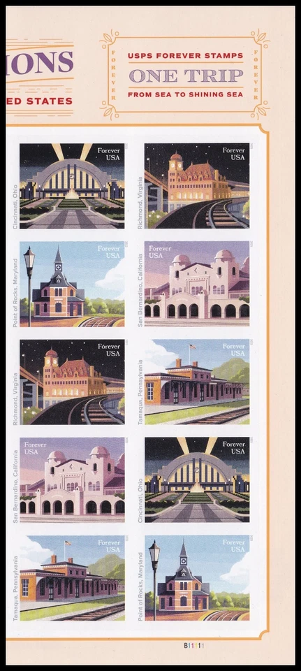 US 5758a-5762a 5762c Railroad Stations imperf NDC plate block 10 R MNH 2023 - Image 1 of 1