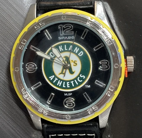 New Oakland Athletics Sparo Players Style Men's Sports Watch Black Leather Band Cover