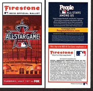 2010 FIRESTONE BASEBALL ALL STAR GAME BALLOT Unpunched - Picture 1 of 1