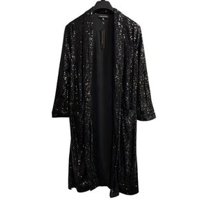 Catherine Malandrino Strickjacke Staubtuch Damen M schwarz Pailletten vorne offen lang Event - Bild 1 von 11