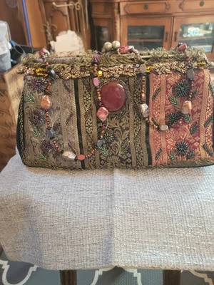 Mary Frances Handbag - Bejeweled & Fringed Tapestry 5” X 12” - Image 1 of 4