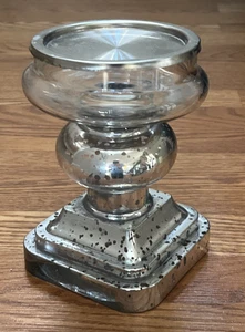 PORTACANDELE PILASTRO VETRO MERCURIO ARGENTO. 7,5" - Foto 1 di 10