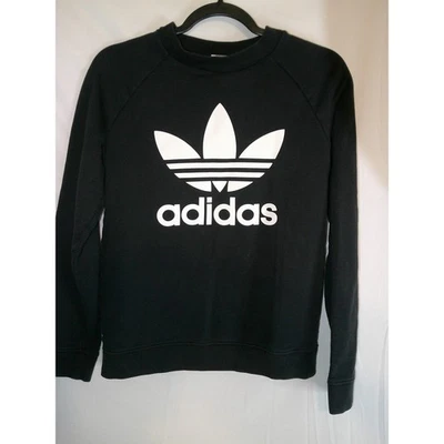Sudadera Pullover Top Pequeña Vintage Adidas Logotipo Trifolio Negra Cuello Redondo Foto 1 de 3