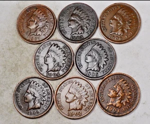 (8) 1901-1908 Indian Head Cent Penny Lot * VF/XF * Date Run Set * XIL41 - Picture 1 of 2