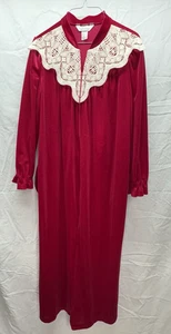 Abrigo de Colección Sears Rojo Blanco Borde Floral Encaje Terciopelo Bata Bolsillo Cremalleras Talla M - Imagen 1 de 8