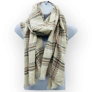 Cejon Womens Lightweight Plaid Blanket Wrap, White Ivory - Picture 1 of 5