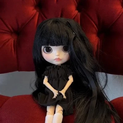 1/6 BJD Blythe Doll Black Hair Nude Body 4 Color Changing Eyes Matte White Face