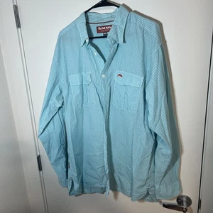 Simms Fishing Shirt Mens XXL Button Up Long Sleeve Blue Plaid - Picture 1 of 8