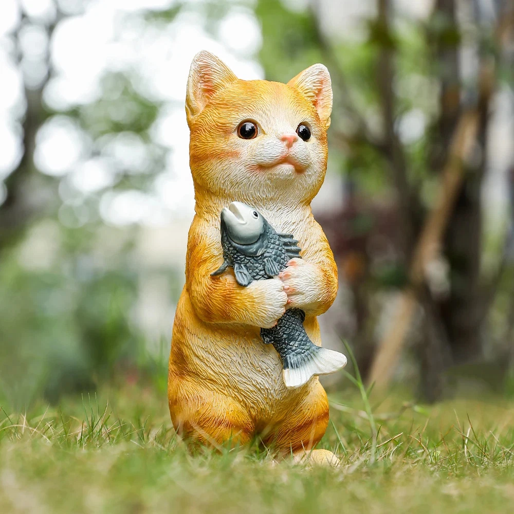 HYFAN Harz-Schaukel Mit Katzenfigur – Garten-Deko Zum Aufhängen, Grau, Für Drinnen & Draußen