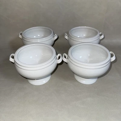 Juego de 4 cuencos de sopa y postre con patas blancas de caja y barril con asas de cerámica de 13 oz Foto 1 de 3