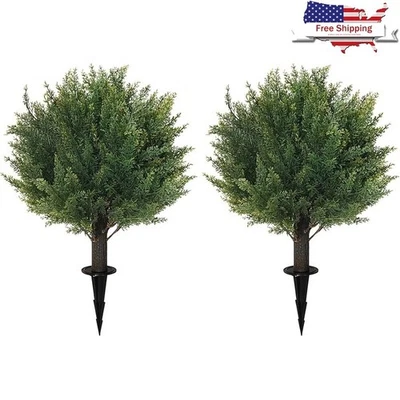 Set of 2 16in Cedar Topiary Ball Trees UV Resistant Outdoor Indoor Decor Garden - Image 1 of 4