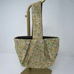 Vintage Mid Century Beaded Candy Dot Handbag Purse Pastels Multicolor Small - Picture 1 of 12