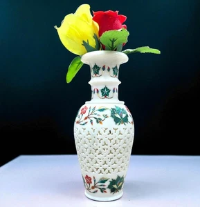Marmor Intarsien Vase - einzigartige Handarbeit Blumendesign Wohnakzent - Wohndeko Geschenk - Bild 1 von 7