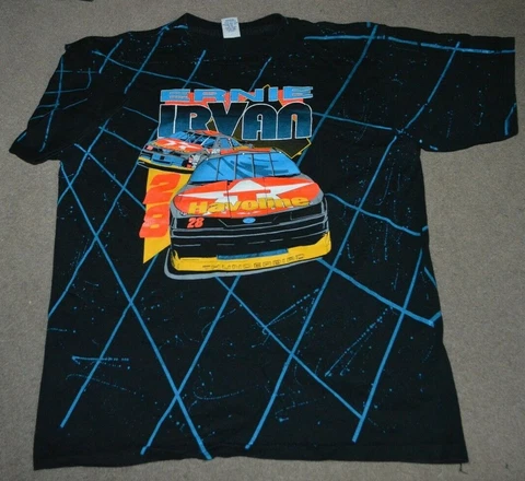 Vtg Ernie Irvan NASCAR Allover Print Shirt XL Single Stitch Havoline Cover