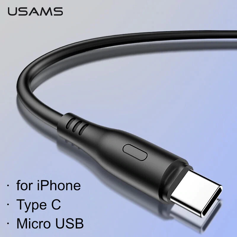 Cable USB USAMS para iPhone tipo C Micro 2A carga sincronización de datos. Negro Blanco - 1m Foto 1 de 4