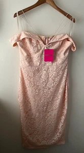 Pink Boutique Dress Size 14 New Pink Lace Cold Shoulder Bodycon Stretch Occasion - Picture 1 of 9
