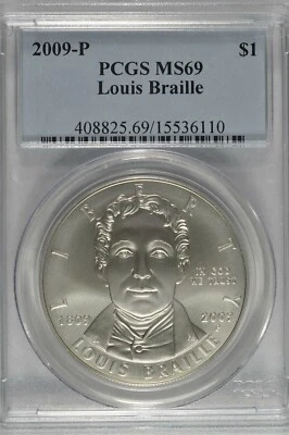 2009-P Louis Braille Commemorative Silver Dollar PCGS MS69 - Image 1 of 4