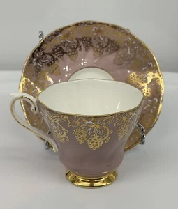 Taza y platillo de té vintage Royal Grafton Mocha marrón y dorado de vid Inglaterra - Imagen 1 de 6