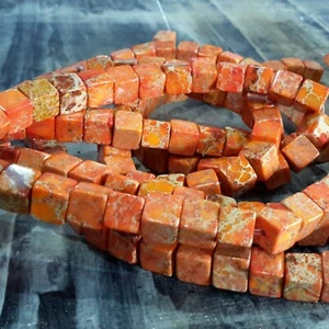 Natural Imperial Jasper, Cube, Orange, 6x6x6mm, Approx 64pce. - Bild 1 von 3