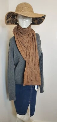 Bufanda Tejida Azul Marino Antigua Vendida Marrón Larga 10 X 76 Nueva Con Etiquetas Foto 1 de 4