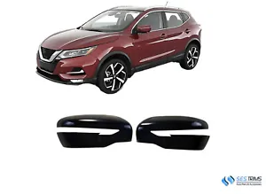 Gloss Black Overlay Mirror Cover for 2017-2022 Nissan Rogue Sport W/Turn Signal - Picture 1 of 7