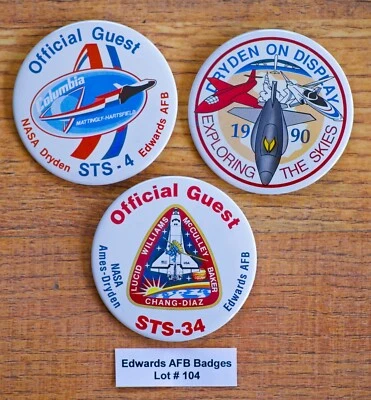 VINTAGE 1980-1990's Edwards AFB NASA 3 PIN BUTTONS Lot#104 Columbia STS34 Dryden - Image 1 of 4