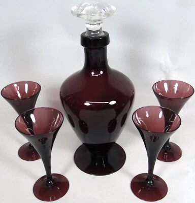 Cambridge Amethyst Glass Decanter Cordial Glasses Set Art Deco Purple Antique Foto 1 de 4
