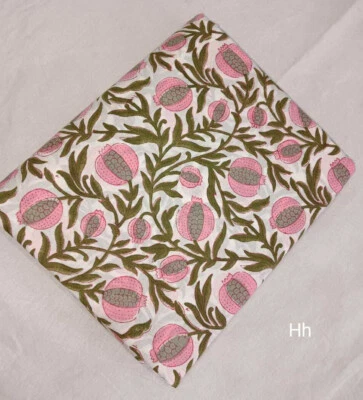 Indian  Pomegranate Hand Block Print Running Cotton Voile Fabric By The Yard - Image 1 of 4
