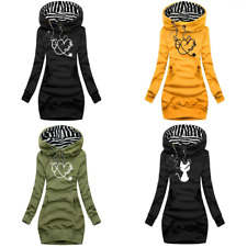 Womens New Hooded Pocket Sweatshirt Ladies Long Sleeve Hoodie Jumper Mini Dress