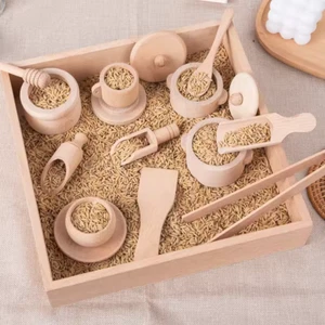 Wooden Tea Set Kitchen Pretend Play Little Girls Montessori Sensory Toddler Toys - Picture 1 of 10