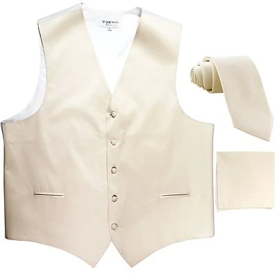 New Men's Solid Tuxedo Vest Waistcoat & 2.5" Skinny Neck tie Set Ivory formal - Image 1 of 4