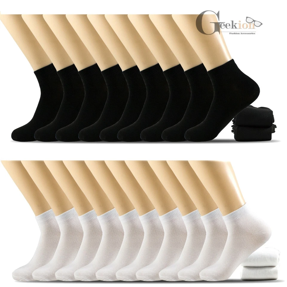 6 12 Pairs Mens Women Black White Cotton Sports Low Cut Ankle Quarter Thin Socks - Image 1 of 1