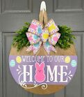 Easter Welcome Wreath Sign Decorations, Easter Bunny Hanging Sign Multicolor