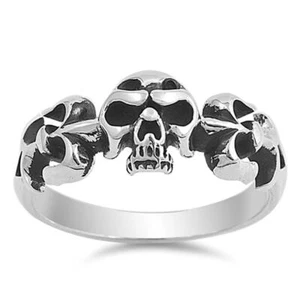 Men's Evil Skull Biker Ring New .925 Sterling Silver Band Sizes 5-12 - Picture 1 of 1