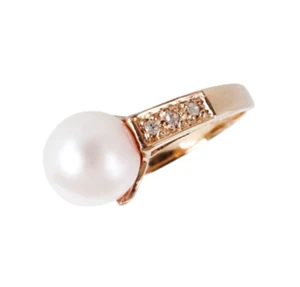 14k Rose Gold 8mm Freshwater Pearl Cocktail Ring Size 7 with 6 Diamond Accents - Picture 1 of 15
