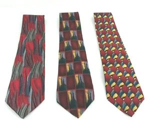 Lot of 3 J.Garcia Silk Ties - Clockworks, Tree trunk, Red Meadow - Red Colors - Bild 1 von 11