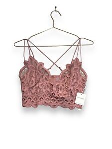 Free People Adella Rose Pink Crochet Bralette Top Stretch Adjustable  M Or L