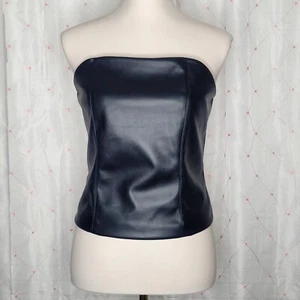 Sincerely Jules Black Faux Leather Stretchy Zippered Corset Top Size Large NWT - Imagen 1 de 8