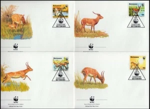 BOTSWANA 1988 WWF RED LECHWE ANTELOPE SET ON FDC's x4 (ID:549/D13849) - Picture 1 of 1